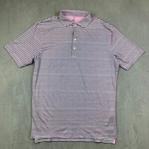 Johnnie-O Mens Shirt Small Pink White Striped Warwick Polo Featherweight UPF50
